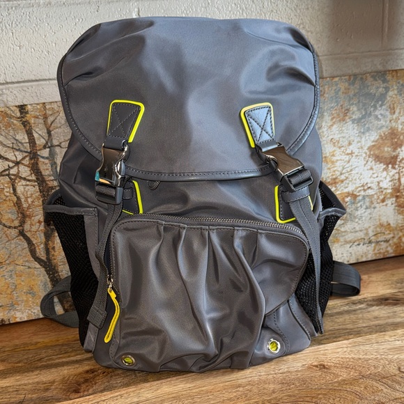 Stylish MZ Wallace Gray Backpack with yellow Accents - Picture 1 of 12